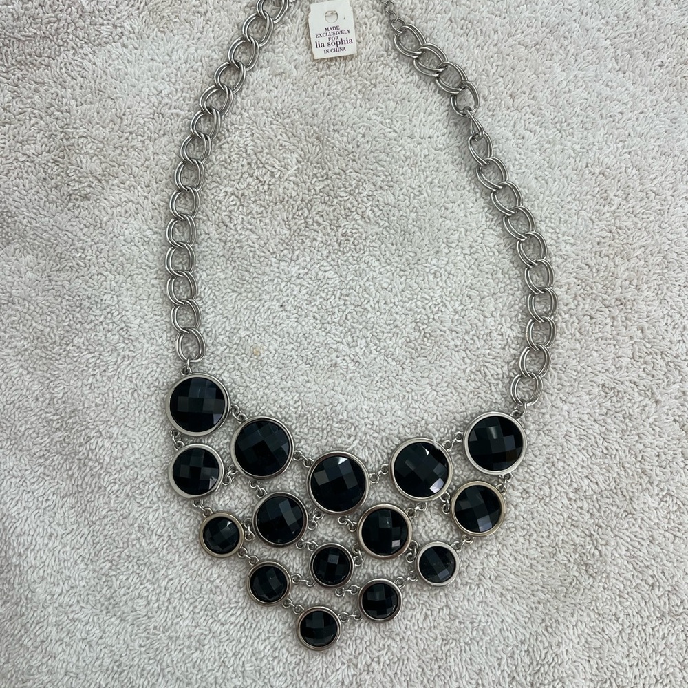 Lia Sophia Black and Silver Statement Necklace